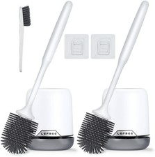 2 Pack Silicone Toilet Brush Set with Ventilated Holder, Floor Standing Wall