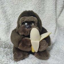 Vintage FAO Schwarz Fifth Avenue Gorilla Plush with Banana Side-Eye 1980s Rare