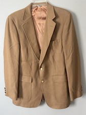 Bert Pulitzer Blazer Sport Coat Men 40L Tan 100 Wool Gold Buttons Flaw See Pic