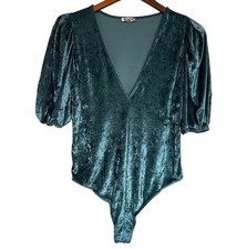 Intimately Free People Velvet Bodysuit Women  s Small V-Neck Short Puff Sleeve