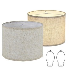 Set of 2 Drum Lamp Shade 13 x 13 Bottom x 10 High Spider Oatmeal Warm Color