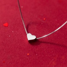 Shiny 925 Sterling Silver Love Heart Pendant Necklace Women Ladies Girls Gift UK