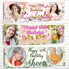 2ftx6ft Personalised Fabric Birthday Banner Custom Photo Celebration Decor
