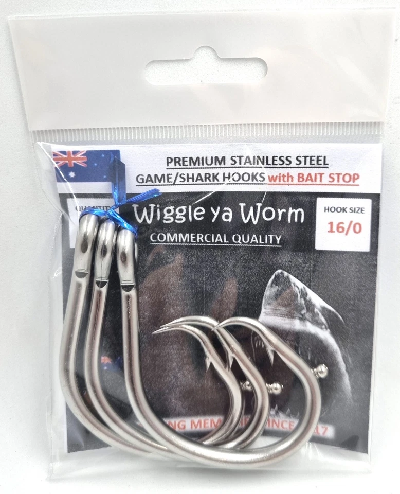 16/0 Stainless Steel Shark Hooks with Welded Bait Stops – 3, 9 or 18 Pack - image 2 of 4