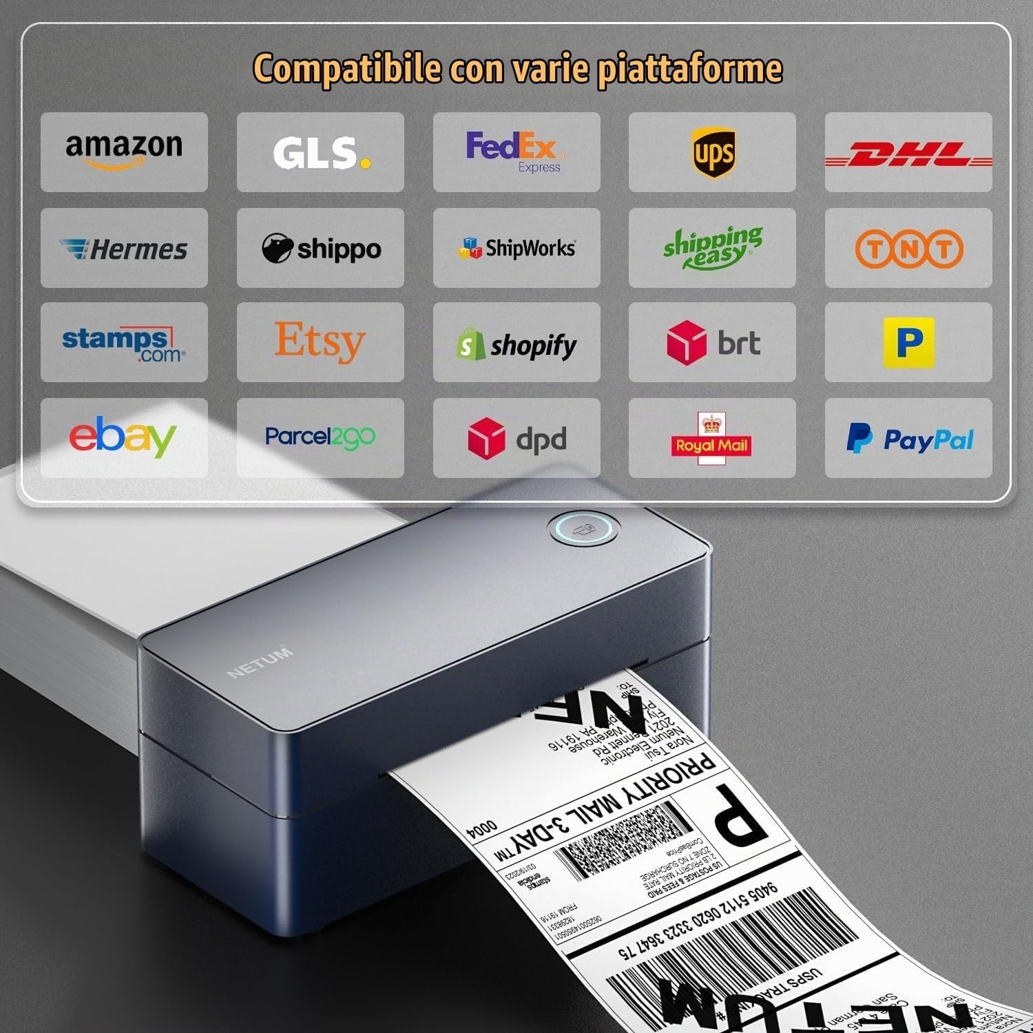 NETUM Stampante Etichette Termica Bluetooth e USB 100x150 mm (4x6) x Spedizioni