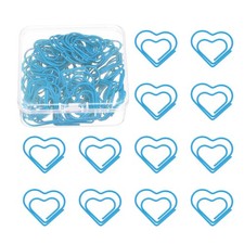 50 Pcs Heart Shape Paper Clip, Metal Paper Clip, Plastic Coating, Lake Blue