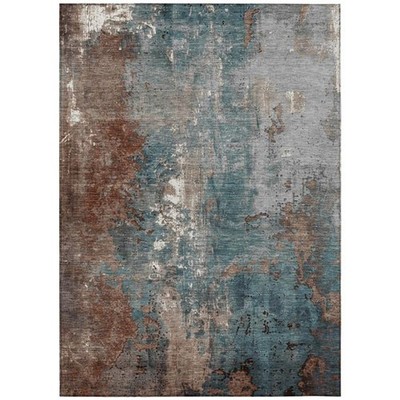 3x5 ft. Rust & Teal Blue Abstract Washable Transitional Indoor & Outdoor Rect...