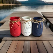 Set of 3 chalk painted distressed mason jar vases