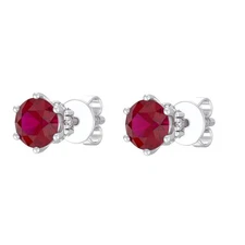 925 Sterling Silver 3 mm Natural Ruby & Lab Grown Diamond Stud Earrings