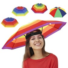 Arcimatto 4 Pack Umbrella Hat Folding Hands Free Fun Colorful Party Sun Rain Cap