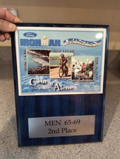 2005 IRONMAN Coeur D' Alene TRIATHLON Wooden Trophy Award Plaque 2nd Place