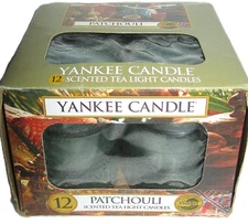 Yankee Candle Retired "PATCHOULI" Box of 12 Fresh Scented Tea Lights ~ RARE ~NEW