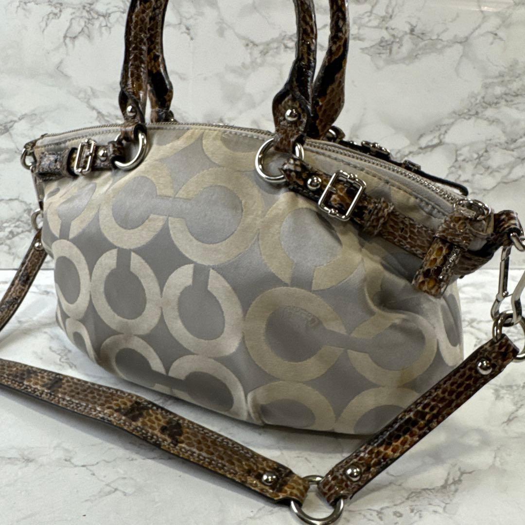 COACH Big C Jacquard Python Print Leather 2way Ha… - image 6