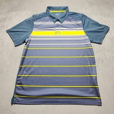 Oakley Polo Shirt Men L Blue Multicolor Striped Regular Fit Hydrolix Polyester