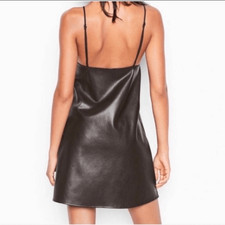 chinese dress ladies Miss Circle Women's Shelby Dark Brown Faux Leather with Lace Mini Dress - Dark Brown