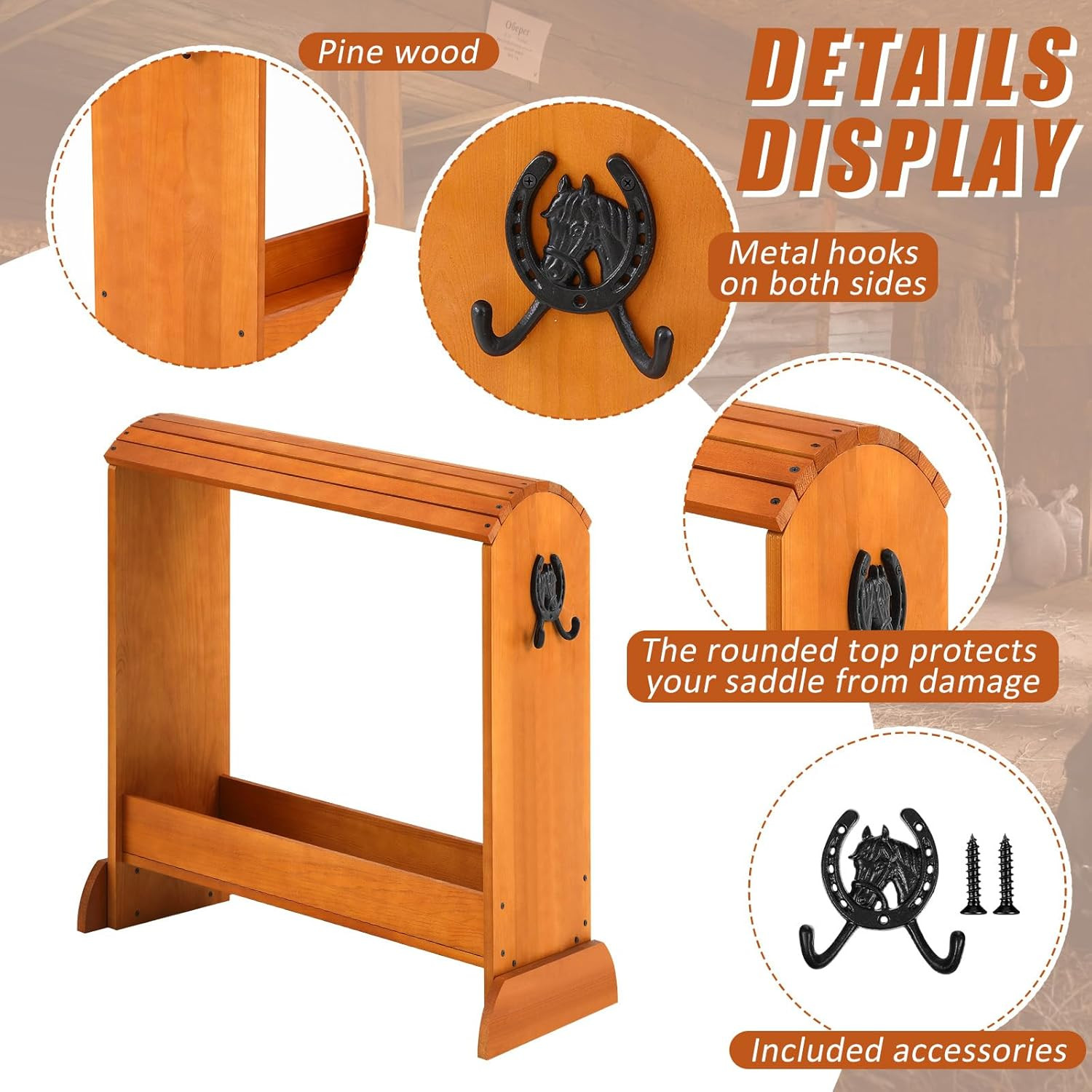 Pine Wood Saddle Rack Horse Saddle Rack Stand for Western Saddles and Horse Tack