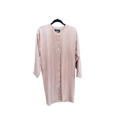 blush pink button down long sleeve dress Eileen Fisher Shirt Dress 100% Silk S/M Button Front Blush Pink Long Sleeve