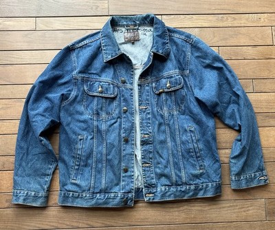 Vtg Lee Rider Denim Jacket LG Leather Tag Trucker Retro Skate Western Cowboy 