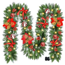 Christmas Garland with Lights, 9ft Battery Operated Garland with Timer, 30 Wa...
