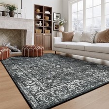 5x7 Washable Black Area Rugs for Living Room, Non Slip Bedroom Rug, Stain