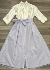 Teri John Women's Taffeta Tie-Waist Collared Midi-Dress Purple White - Size 16