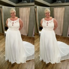 Plus Size Chiffon Wedding Dresses A Line White Ivory Beach Bridal Gown US 24