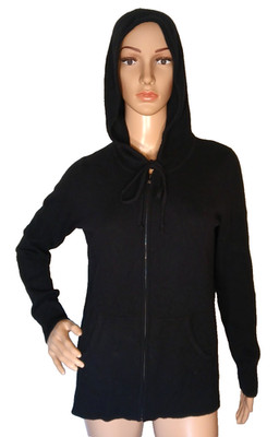 C By Bloomingdale's Size M Black 100% 2-Ply Cashmere Full-Zip Hoodie         T52