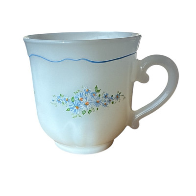 Vintage Arcopal France White Tea Cup With Blue Floral Pattern