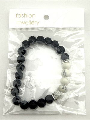 8mm Natural Howlite and Matte Black Lava Bead Bracelet Essential Oil Ready