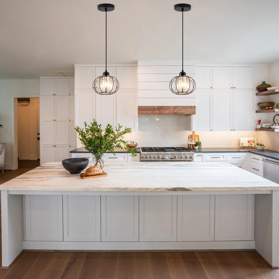 Juego de 4 Luces Colgantes de Cristal Negro, Lámparas de Techo Ajustables para Comedor Foto 4 de 4