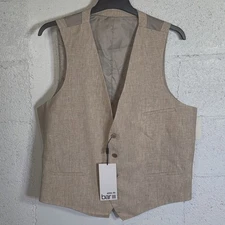  Bar III Men's Slim-Fit White 100% Linen Suit Vest Light tan XL $115