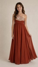 NWT Azazie Rust Sidney Sequin One Shoulder Dress Size Juniors 10 Bridesmaid