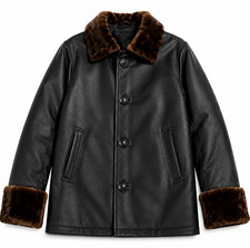 Abrigo de invierno para mujer chaqueta de piel de oveja de cuero genuino negro con puño