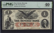 Beverly Bank Of New Jersey $1 - Top Pop Single Finest - PMG 40 NJ - Eagle Note