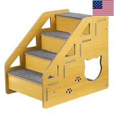 4-Step Wooden Pet Stairs Nonslip Carpeted Cat and Dog Steps Dog Stairs Ramp