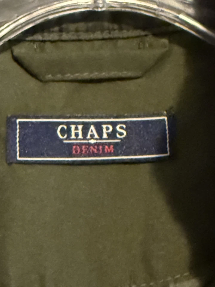  CHAPS Denim Vest Womens Small Diamond Quilted Insulated Shoulder Patch Green  - Image 4 of 4