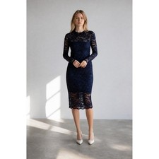 GANNI Flynn Lace Dress 34 XS Black Blue Mock Neck Dark Romantic Whimsygoth Party
