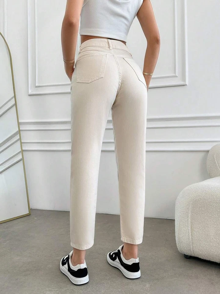 Damen High Waist Mom Fit Jeans Beige Carrot Cut bei Billig24 - Bild 2 von 4