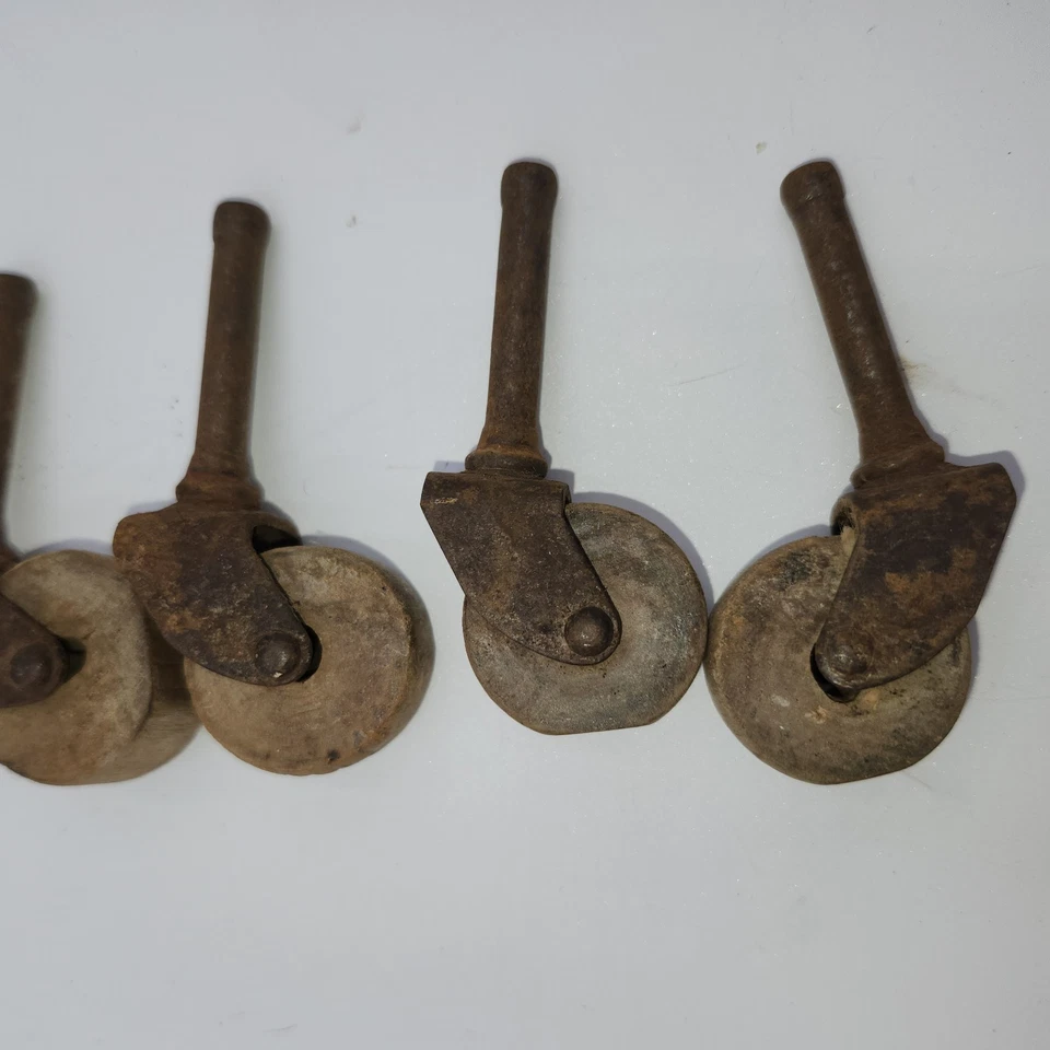 Lot of 4 SMALL Antique Victorian wood wheel Furniture Castors hardware salvage - Image 2 of 4