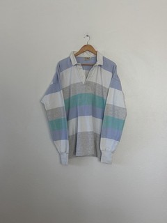 VTG 90s XXL L.L. Bean Cotton Rugby Shirt Used Baby Blue White Long Sleeve USA