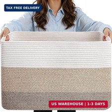75L Large Woven Storage Basket, Cotton Rope Laundry Hamper with Handles, 22"x17"