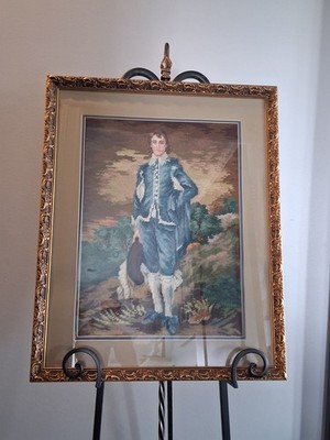 Vtg! 1980's '' The Blue Boy'' Petit Point Art Piece; 20'' x 24''; Prof.Matted/Framed