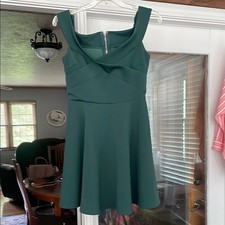 Windsor Green Asymmetrical Pleated Mini Dress