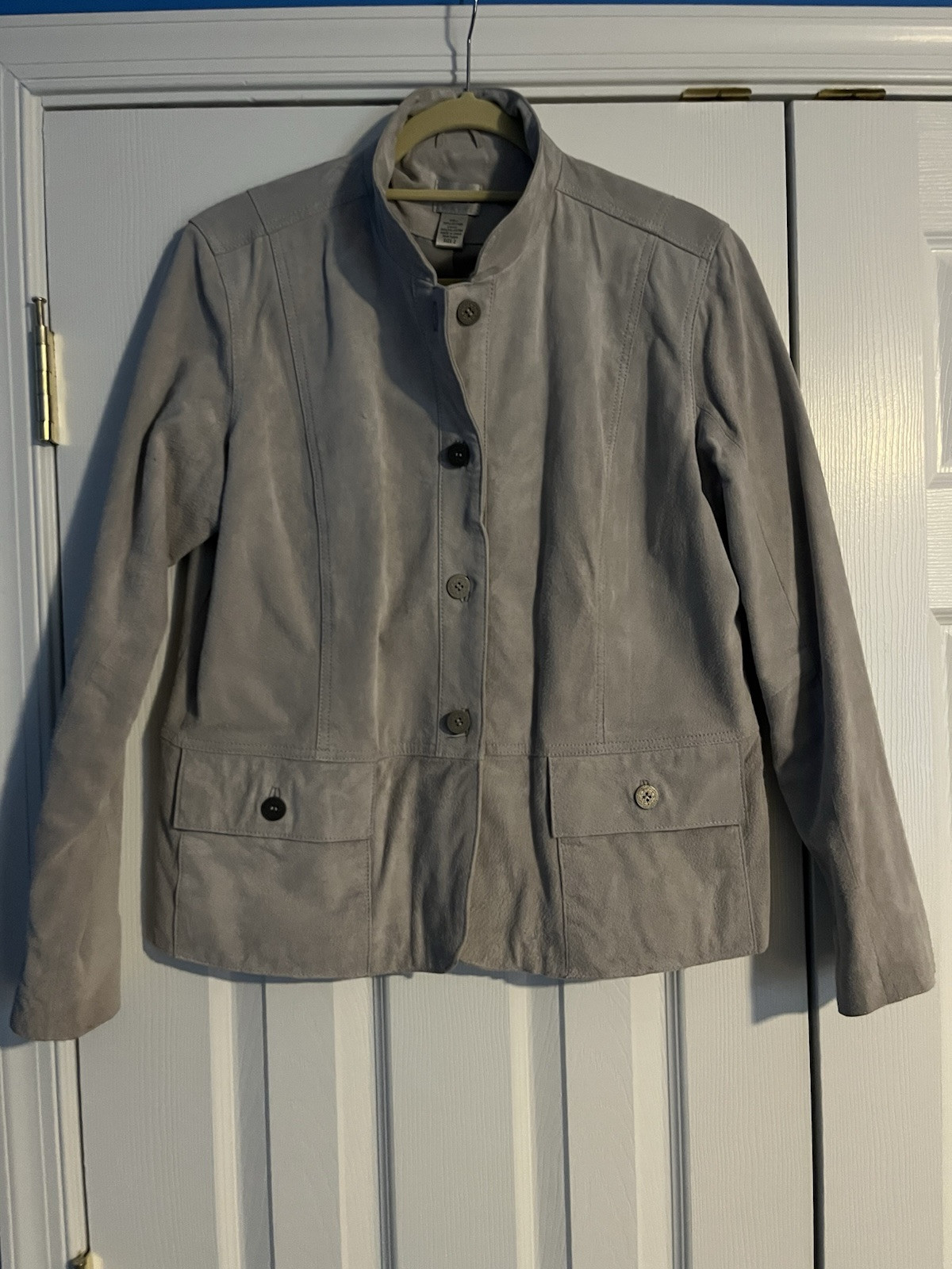 Chicos Leather Button Down Jacket 2 Womens Gray - image 1