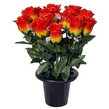 Memorial Artificial Flower Arrangement Roses Pansies For Graves, Cemetery Pots