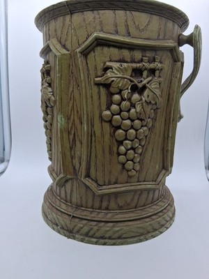 Retro Ice Bucket Vtg 70s Faux Wood Avocado  Grapes Vine Wine Hongkong  No Lid