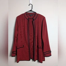 Ming Wang Burgundy Cardigan Jacket Open Front Black Accent  Sz 1x Travel Blazer