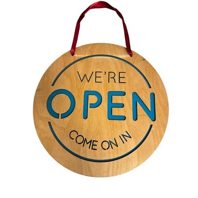 Handmade Birch Wood Open Closed Sign Reversible Teal Inlay Business Door 12 