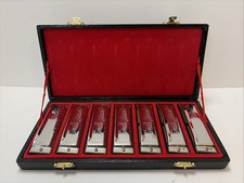Vtg SOUL MAN Harmonica Set G-A-B-C-D-E-F Stainless Steel W/ Black Case Holder