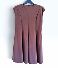 Boohoo Women's Brown A-Line Pleated Cap Sleeve Stretch Zip Dress UK 20